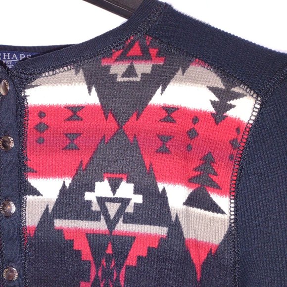 CHAPS RED BLACK AND WHITE CARDIGAN GEOMETRIC PATTERN LONG SLEEVE LIGHTWEIGHT SP - Picture 4 of 6